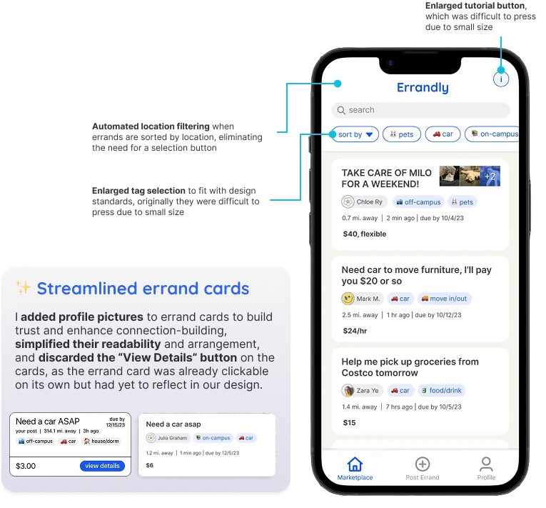 Final round of user testing, key changes