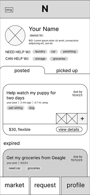 Low-fidelity wireframe, before pickup flow update