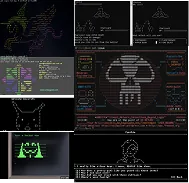 The original moodboard: a dark collage of computer-terminal interfaces, ASCII art, and hacker-styled screens.